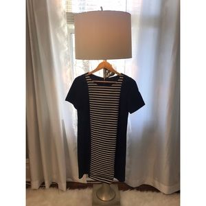 J. Crew navy blue dress with white stripes